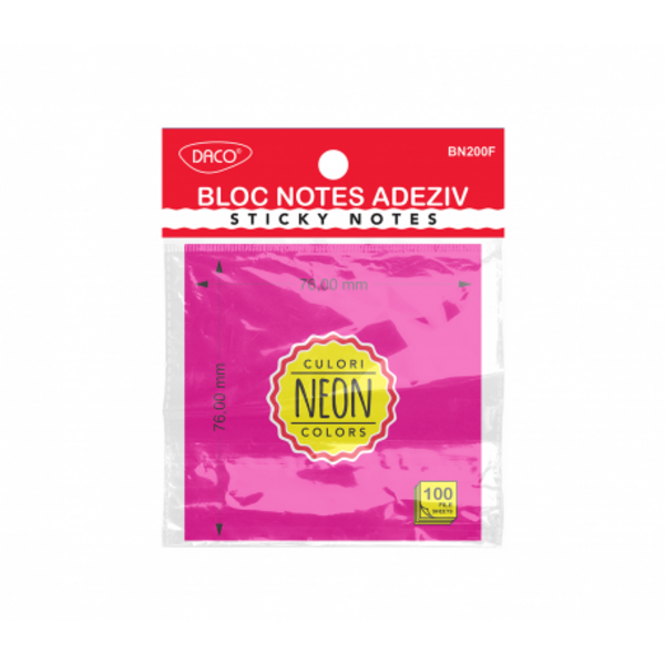 BLOC NOTES ADEZIV 76X76 FUCSIA NEON DACO BN200F